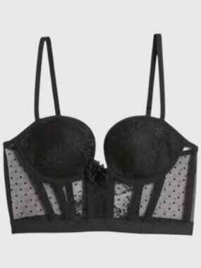 Etam Lace Bustier Underwire Bra Black 36C NWT